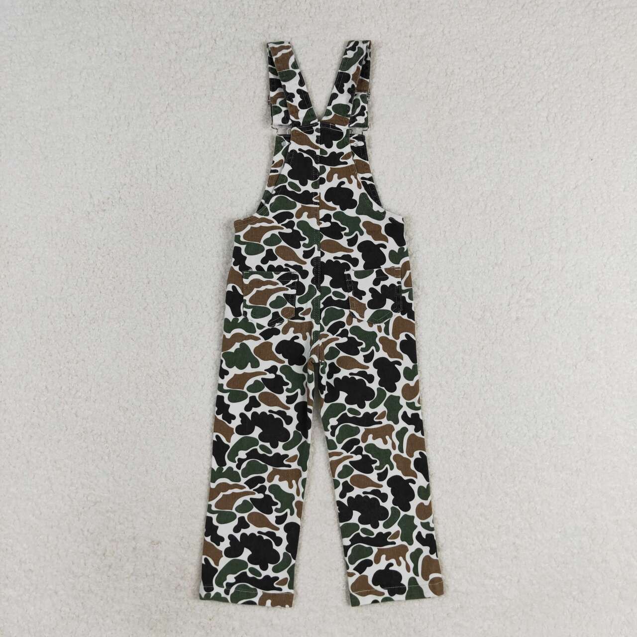 P0535 Brown Camo Print Denim Kids Suspender Overall Jumpsuit