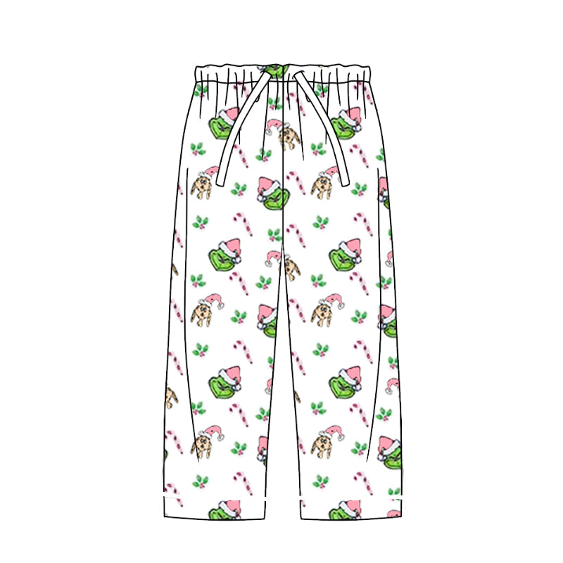 (Pre-order) P0536 Green Frog Face Holly Print Adult Christmas Woman Pajamas Pants