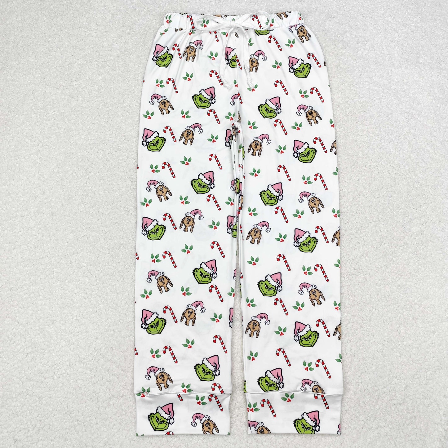 P0536 Green Frog Face Holly Print Adult Christmas Woman Pajamas Pants