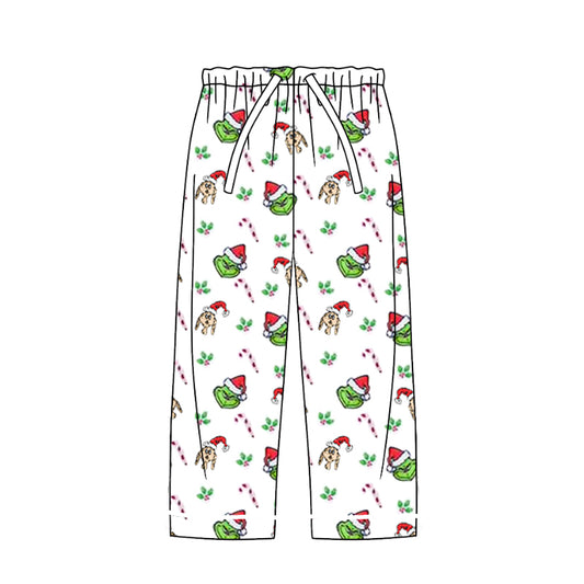 (Pre-order) P0537 Green Frog Face Holly Print Adult Christmas Man Pajamas Pants