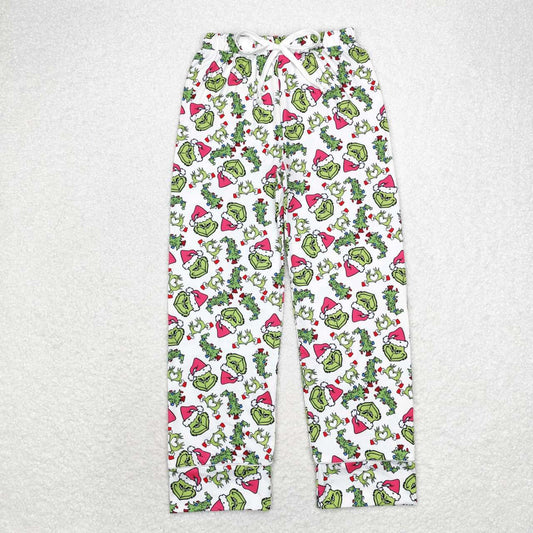 P0542 Green Frog Face Print Adult Christmas Pajamas Pants