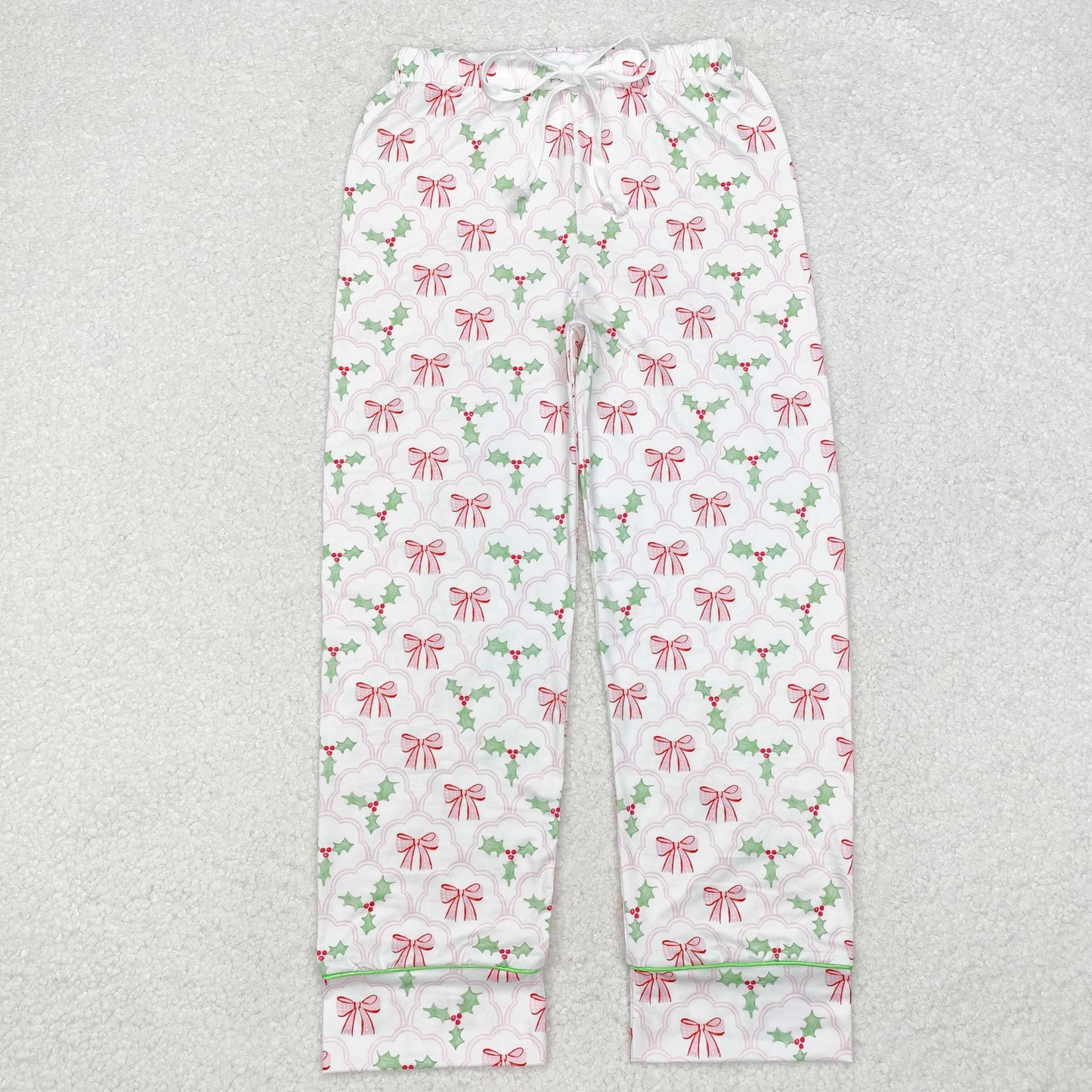 Pink Bows Holly Print Family Christmas Pajamas Matching Clothes