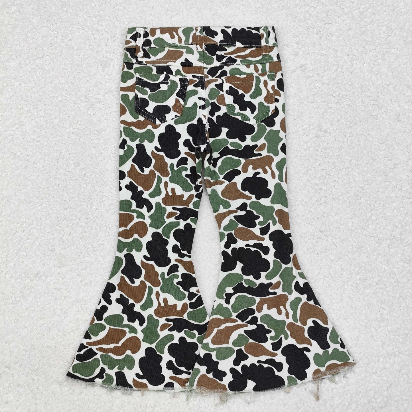 P0582 Dark Brown Camo Print Denim Bell Bottom Jeans Girls Pants