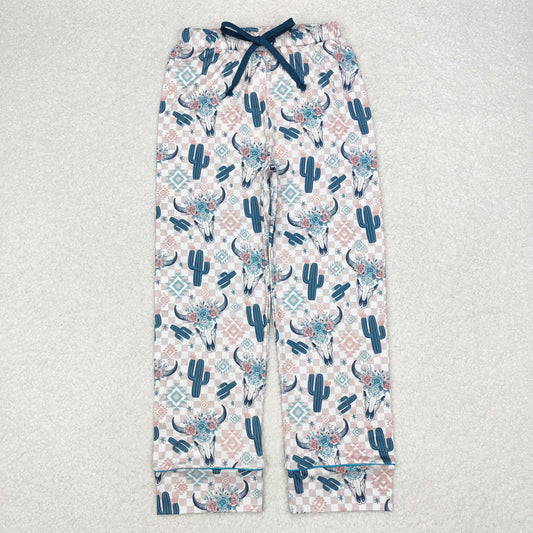 P0584 Cow Skull Flowers Aztec Print Adult Woman Pajamas Pants