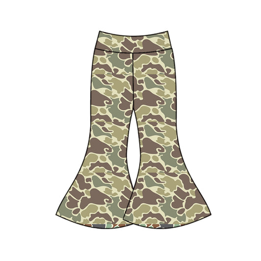 (Pre-order)P0589 Green Camo Print Girls Bell Bottom Pants