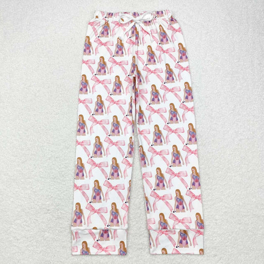 P0598 Singer Swiftie Pink Bows Print Adult Woman Pajamas Pants