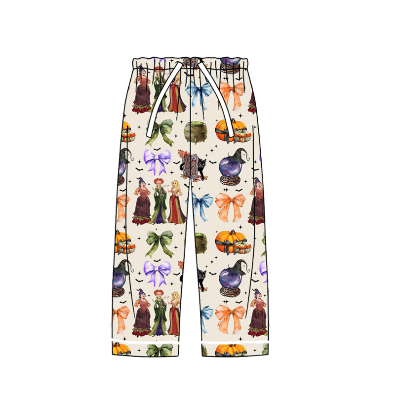 (Custom Design Preorder MOQ 5) Witches Pumpkin Bows Print Adult Woman Halloween Pajamas Pants