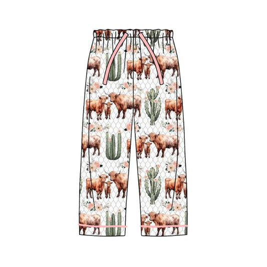 (Pre-order)P0605 Highland Cow Cactus Print Adult Woman Pajamas Pants