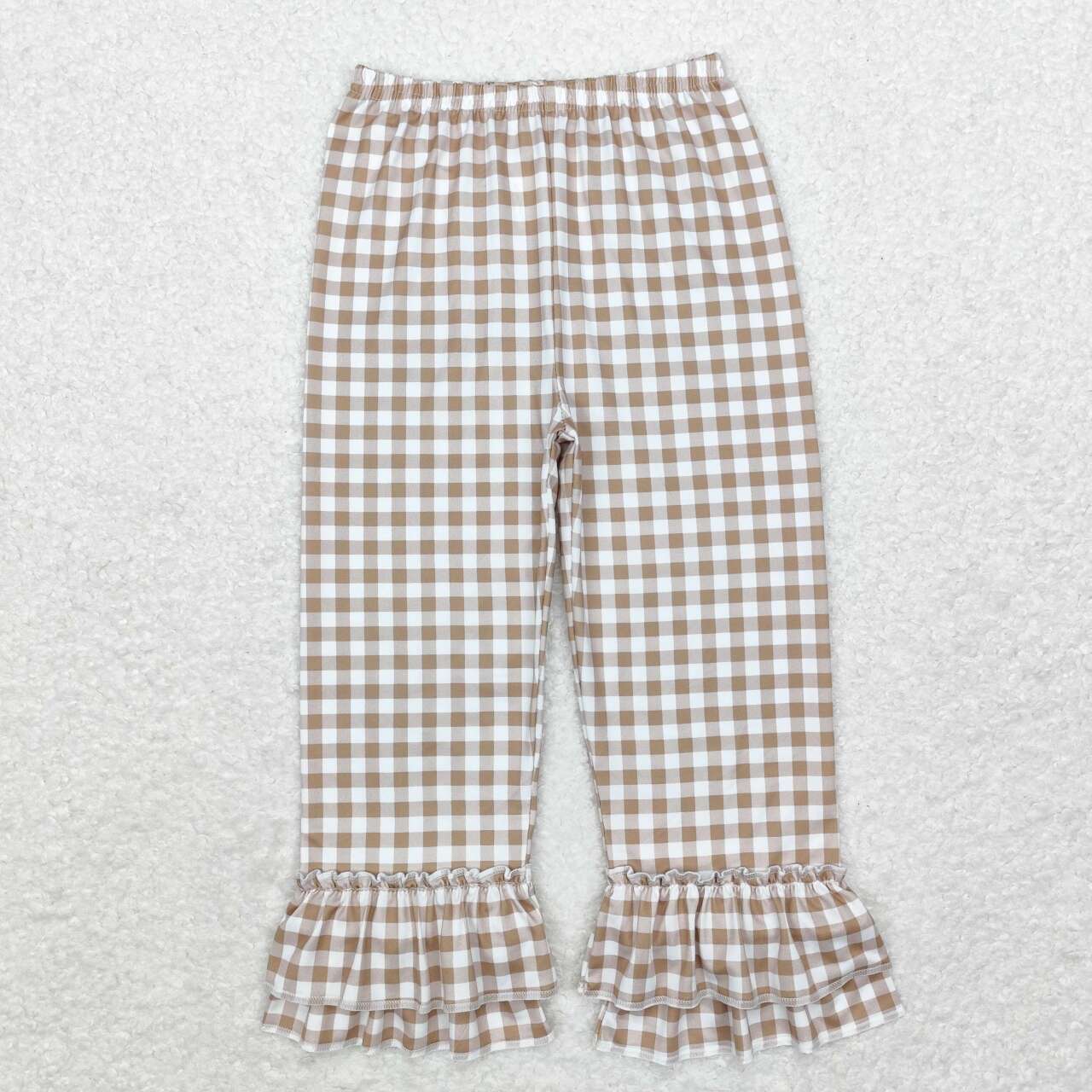 P0607 Plaid Print Girls Fall Ruffle Bottom Pants