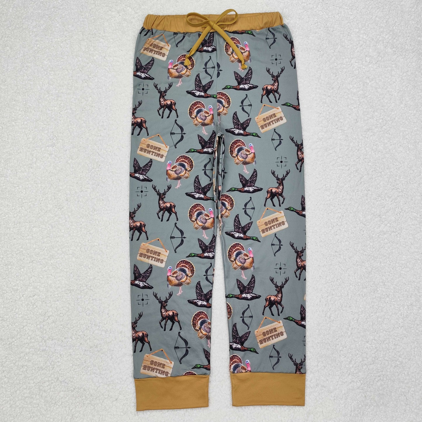 P0616 Adult Duck Turkey Deer GONE HUNTING Print Man Fall Pajamas Pants