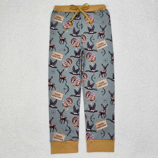 P0616 Adult Duck Turkey Deer GONE HUNTING Print Man Fall Pajamas Pants