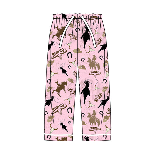 (Pre-order)P0619 Adult Rodeo Skull  Hat Pink Print Woman Western Pajamas Pants