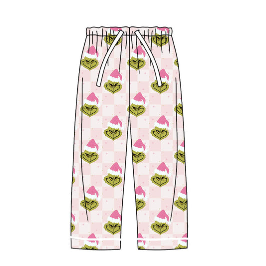 (Pre-order)P0620 Adult Green Frog Pink Plaid Print Woman Christmas Pajamas Pants