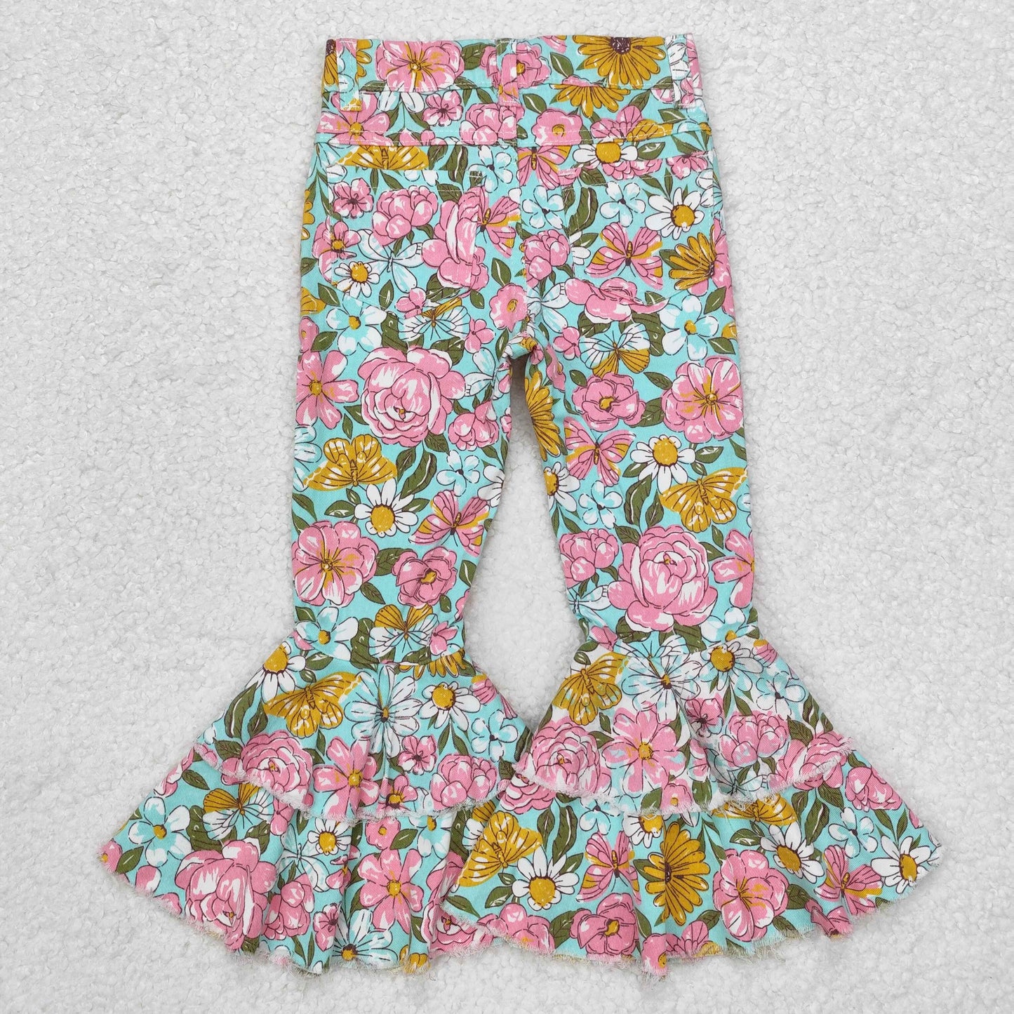 P0633 Flowers Denim Bell Bottom Jeans Girls Fall Pants