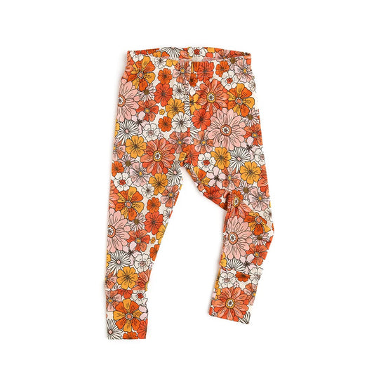 (Pre-order)P0640 Orange Flowers Print Girls Legging Pants