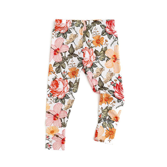 (Pre-order)P0644 White Flowers Print Girls Legging Pants