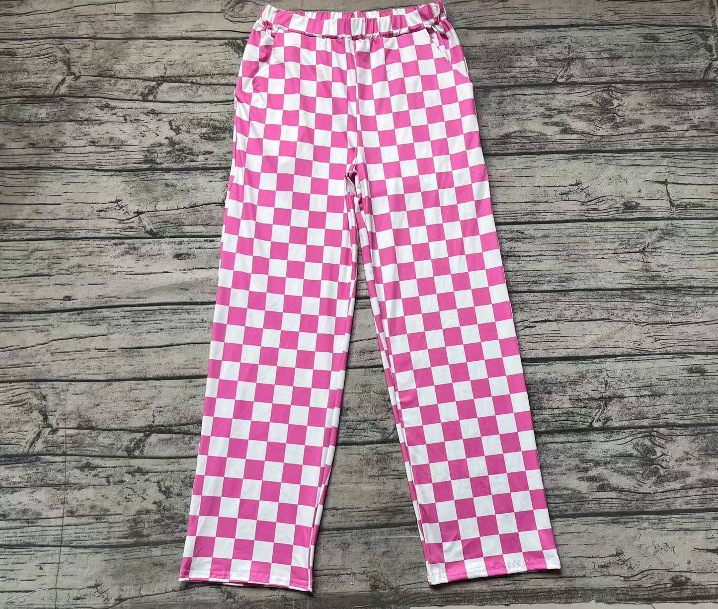 (Pre-order)P0648 Adult Pink Plaid Print Woman Pants