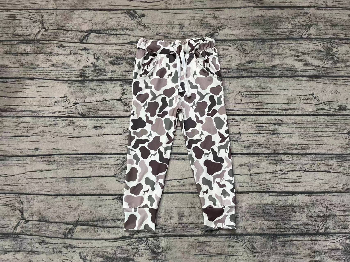 (Pre-order)P0660  Green Camo Dog Print Kids Jogger Pants