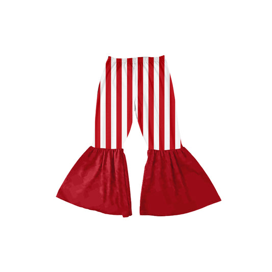 (Pre-order)P0666  Red Stripes Print Girls Christmas Bell Bottom Pants