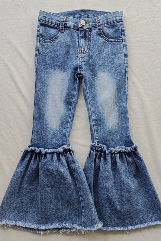 (Pre-order)  P0676 Blue Denim Bell Bottom Jeans Girls Fall Pants