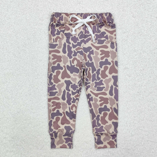 P0683 Brown Camo Print Boys Pockets Hunting Pants