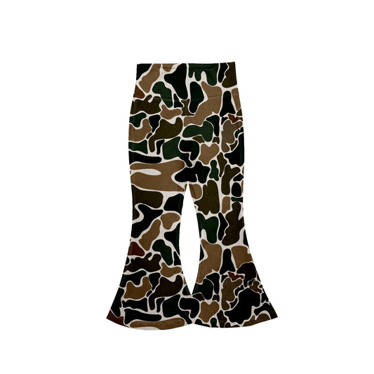 (Pre-order)P0692 Dark Brown Camo Print Girls Athletic Wear Bell Bottom Pants