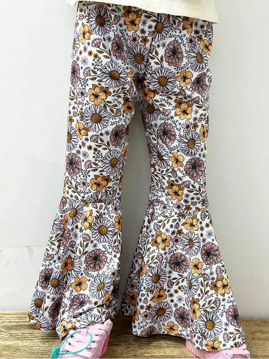 (Pre-order)P0707 Flowers Print Girls Bell Bottom Pants