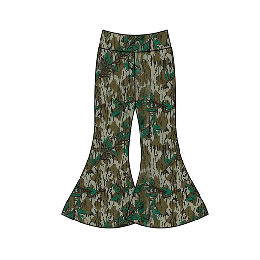 (Pre-order)P0719 Adult Camo Branch Print Woman Athletic Wear Bell Bottom Pants