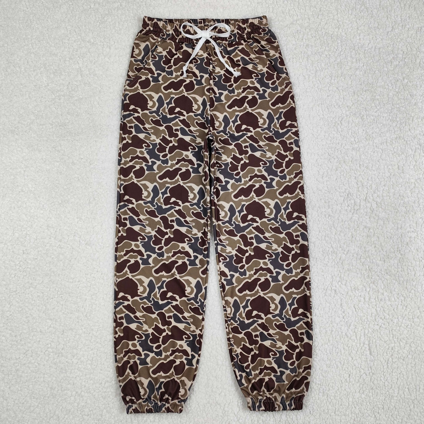 P0724 Adult Dark Borwn Camo Print Woman Pockets Athletic Pants Joggers