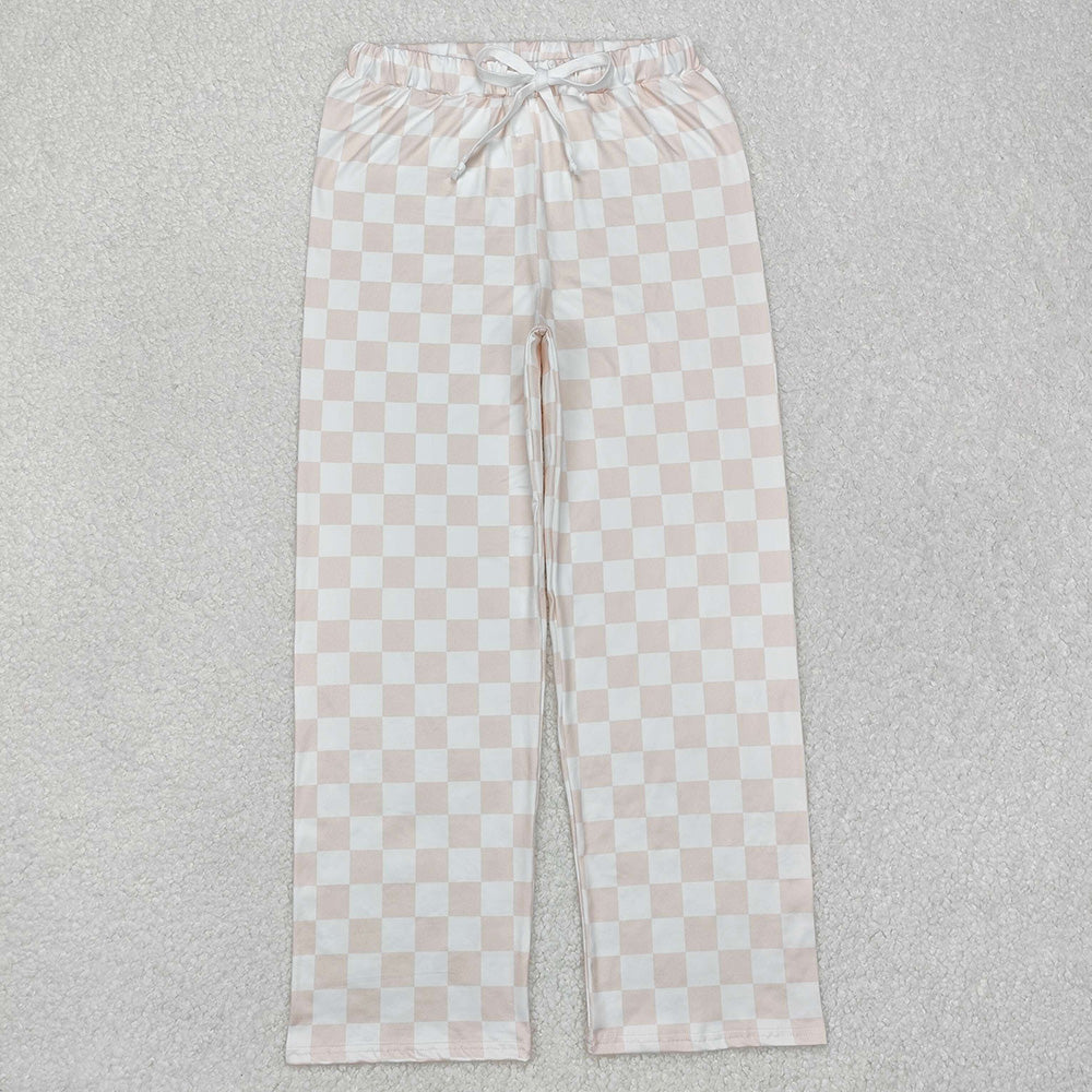 P0730 Adult Pink Plaid Print Woman Pajamas Pants