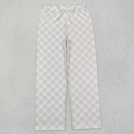 P0730 Adult Pink Plaid Print Woman Pajamas Pants