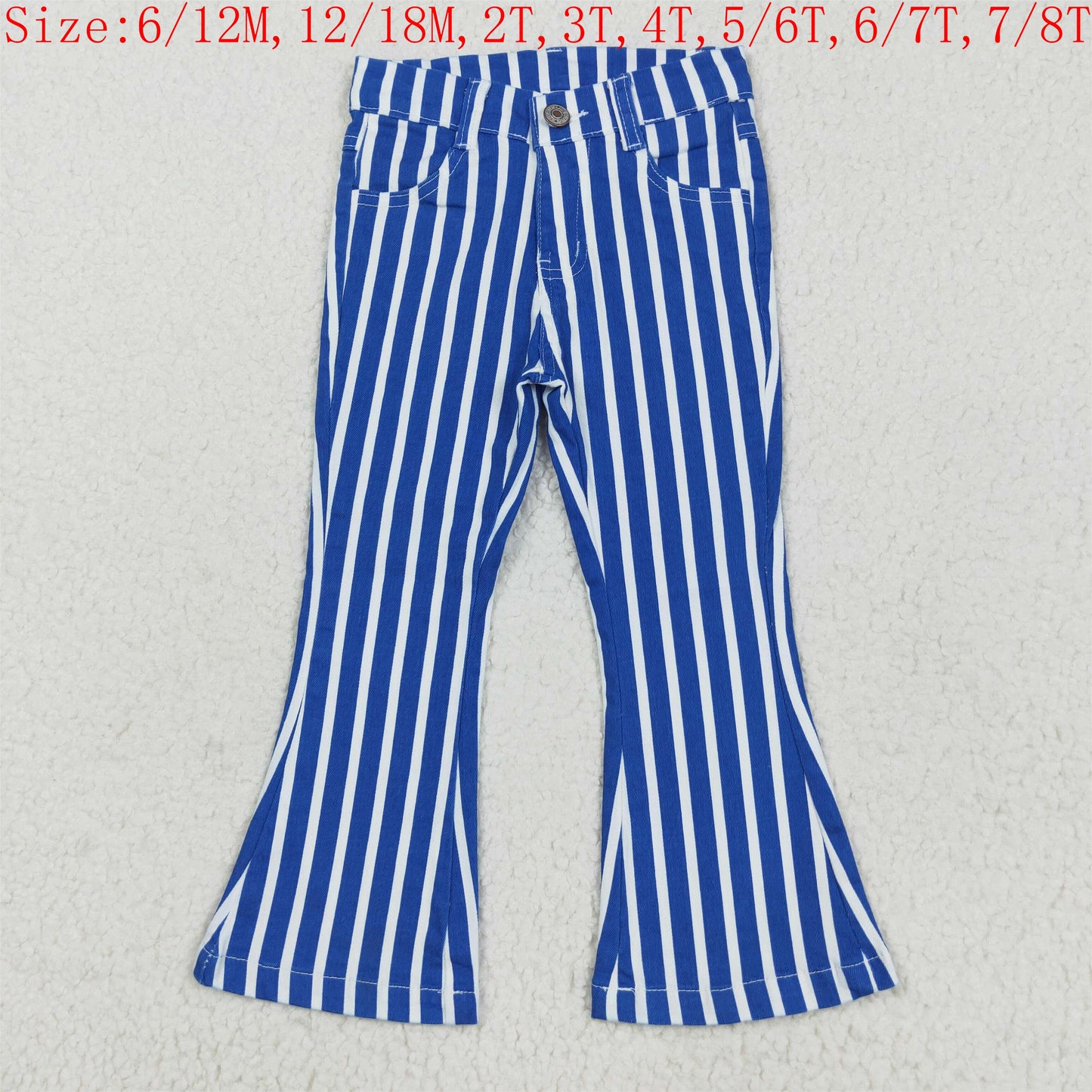 P0761    Blue Stripes Denim Bell Bottom Jeans Girls Pants