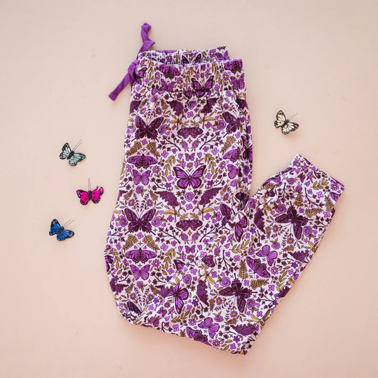 (Pre-order)P0765 Adult Butterfly Flowers Purple Print Woman Pajamas Pants