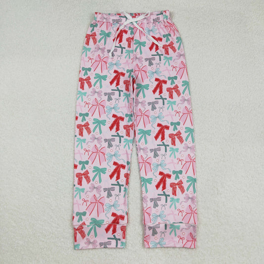 P0766 Adult Red Green Bows Print Woman Christmas Pajamas Pants