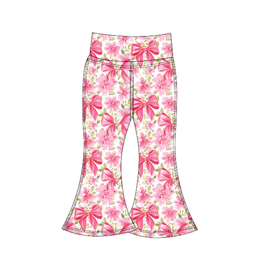 (Pre-order)P0770 Pink Flowers Bows Girls Yoga Bell Bottom Pants