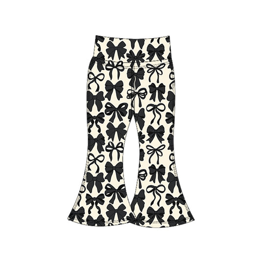 (Pre-order)P0775 Black Bows Girls Yoga Bell Bottom Pants