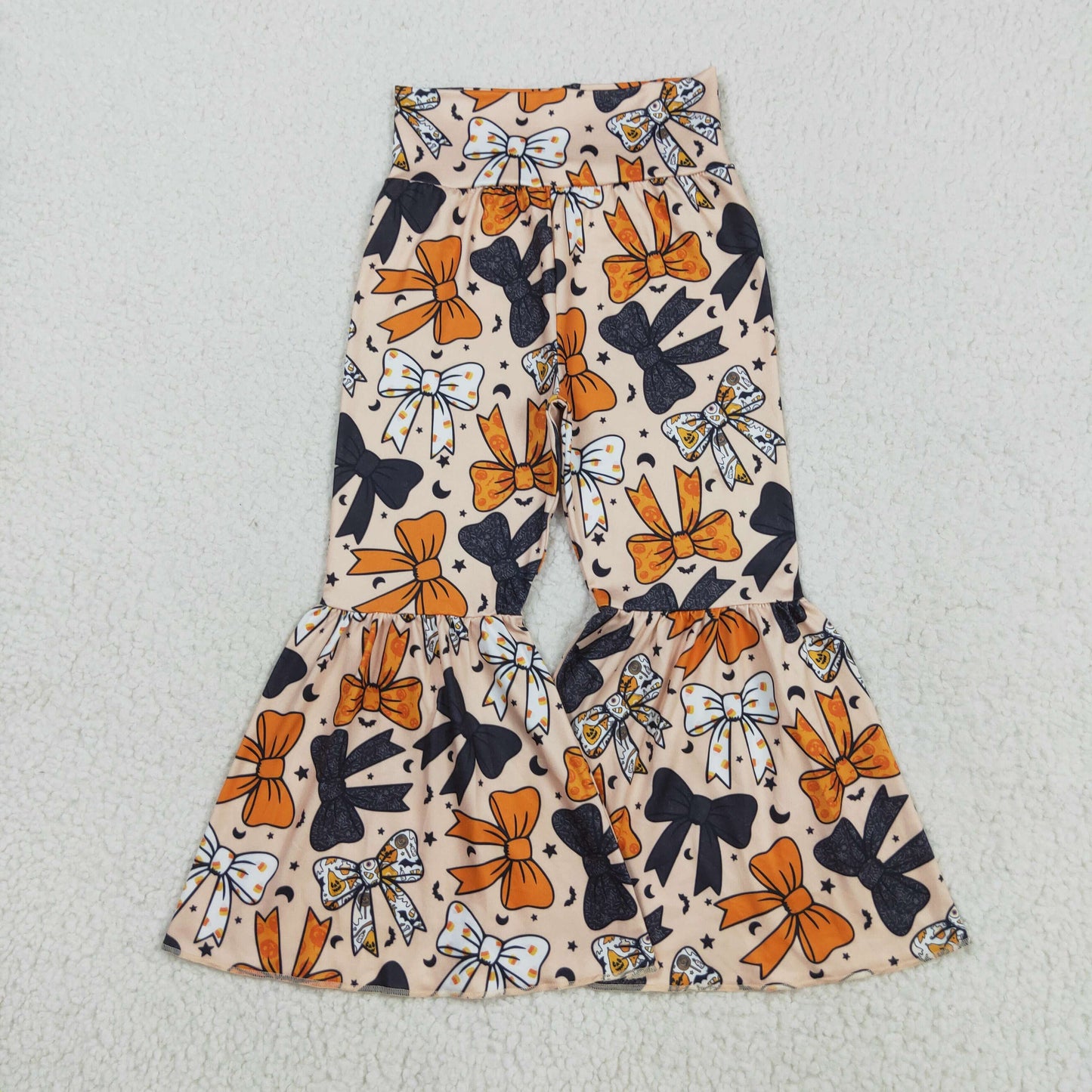 P0776 Orange Black Bows Girls Halloween Bell Bottom Pants