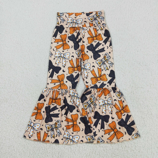 P0776 Orange Black Bows Girls Halloween Bell Bottom Pants