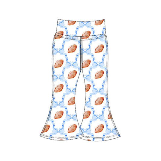 (Pre-order)P0779 Football Blue Bows Girls Yoga Bell Bottom Pants