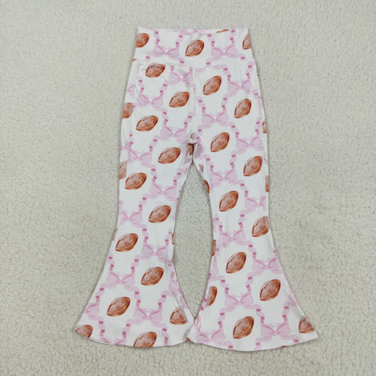 P0780 Football Pink Bows Girls Yoga Bell Bottom Pants