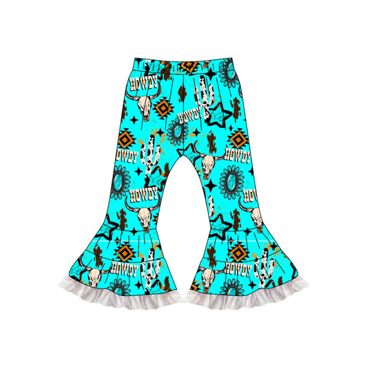 (Pre-order)P0782 HOWDY Turquoise Girls Western Bell Bottom Pants