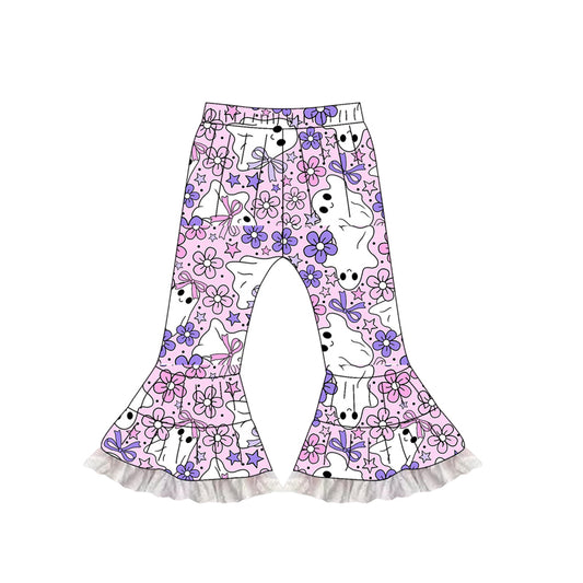 (Pre-order)P0784 Ghost Flowers Bows Girls Halloween Bell Bottom Pants