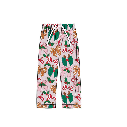 (Pre-order)P0786 Adult Red Green Bows Holly Print Woman Christmas Pajamas Pants