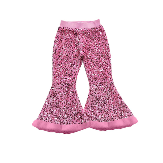 (Pre-order)P0794 Pink Sequins Girls Fur Bell Bottom Pants