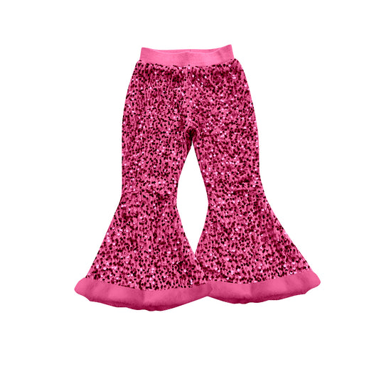 (Pre-order)P0795 Pink Sequins Girls Fur Bell Bottom Pants
