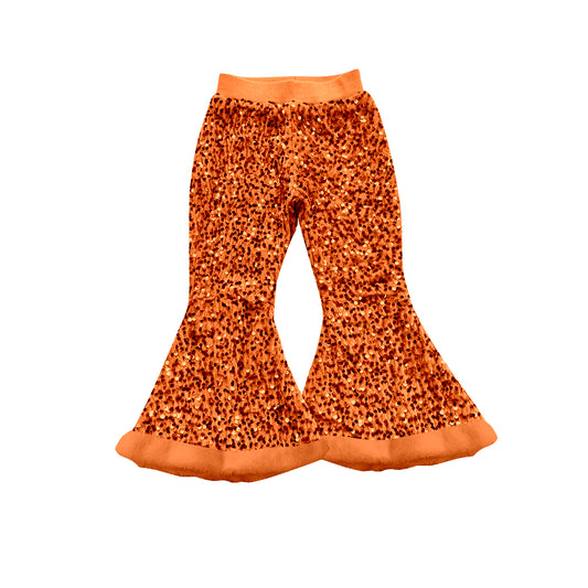 (Pre-order)P0797 Orange Sequins Girls Fur Bell Bottom Pants