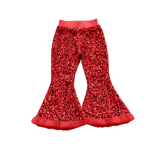 (Pre-order)P0798 Red Sequins Girls Fur Bell Bottom Pants