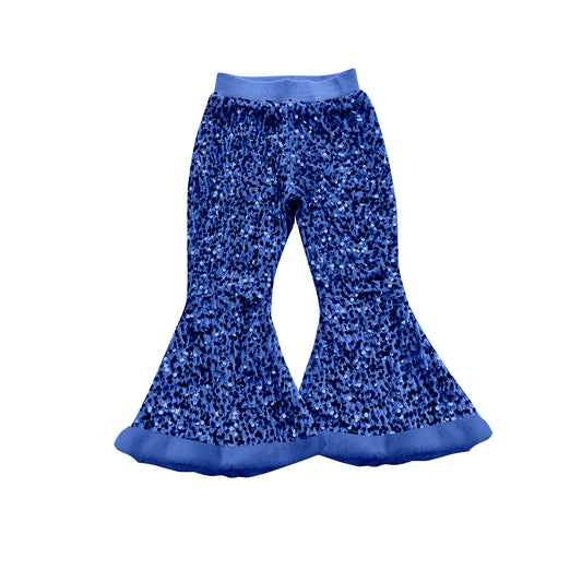 (Pre-order)P0801 Blue Sequins Girls Fur Bell Bottom Pants