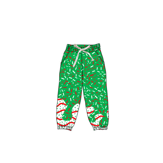 (Pre-order)P0827 Debbie Cake Sprinkles Green Print Kids Christmas Joggers Yoga Pants