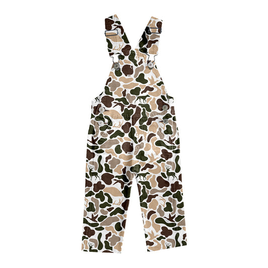 (Pre-order)P0828  Brown Camo Print Suspender Denim Kids Overall Hunting Jumpsuits